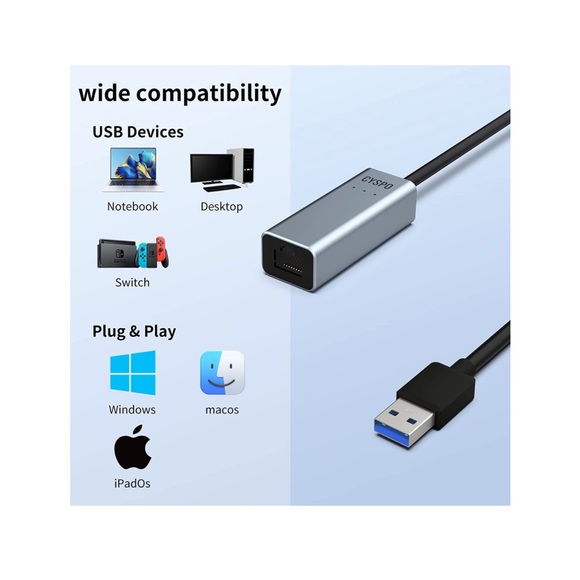 USB 3.0 to 10/100/1000 Gigabit Ethernet Adapter for Laptop Plug - Picture 2 of 10